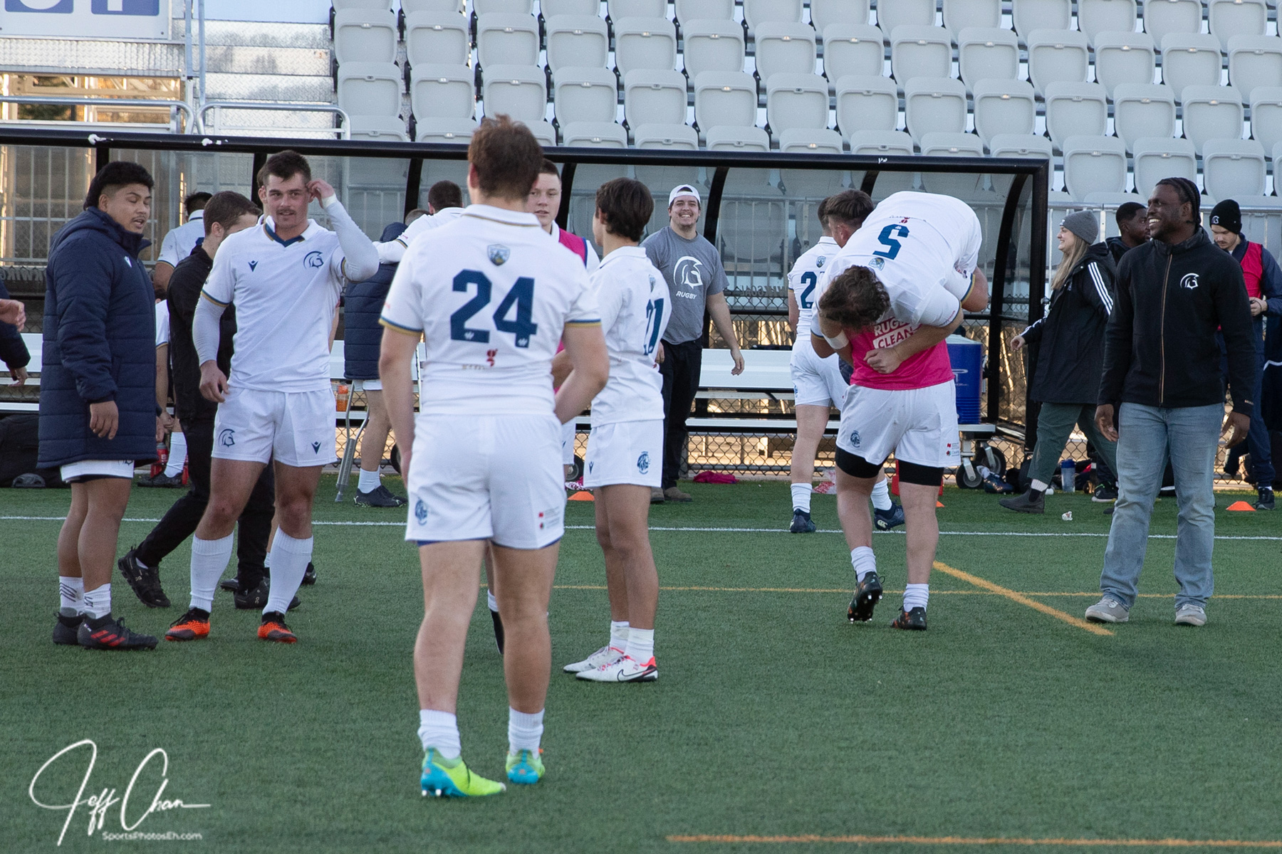 Joseph GOROZA - Fynn MURPHY - Guiseppe Du TOIT -  Trinity Western University - University of Calgary - Rugby - CANUMENS 2023 - Semi final - Trinity W vs Calgary U by Jeff Chan (#CANUMENS2308) Photo by: Jeff Chan | Siuxy Sports 2023-11-17