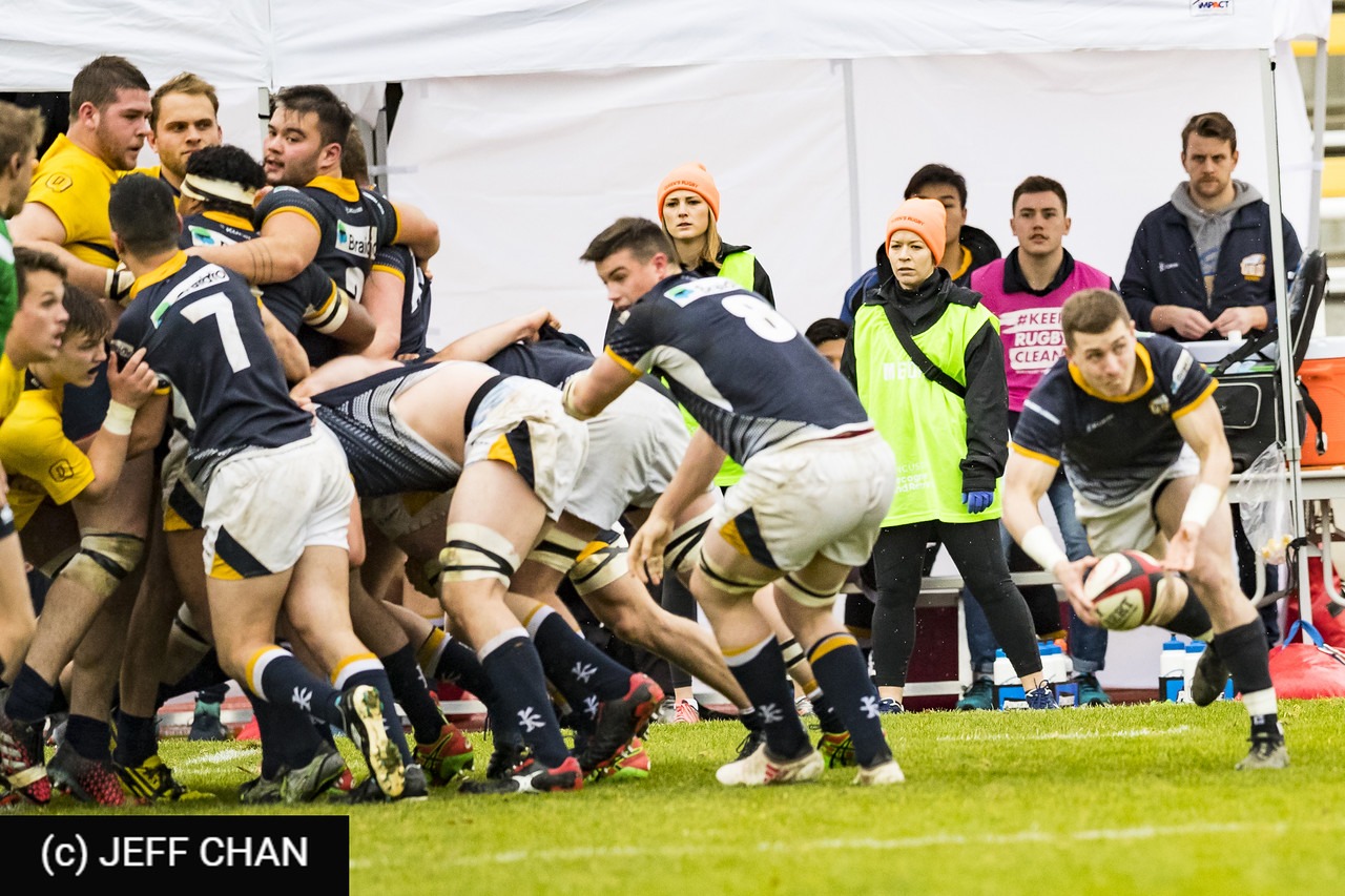 Brendan BLAIKIE - Ruairidh MACPHAIL - Connor SAMPSON -  Queen's University - University of British Columbia - Rugby - CANUMENS 2018 - Queen's U vs U British Columbia - Gold Game by Jeff Chan (#CANUMENS1809) Photo by: Jeff Chan | Siuxy Sports 2018-11-25