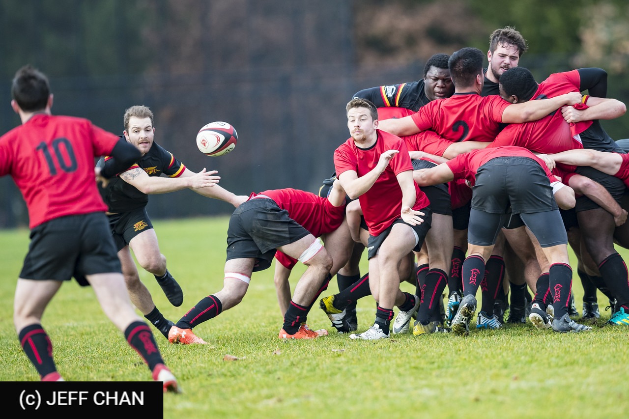 Alexander CHAFFEY - Guerschom MUKENDI - Cody WEESE-BURTON -  University of Guelph - University of New Brunswick - Rugby - CANUMENS 2018 - U Guelph vs U New Brunswick SJ by Jeff Chan (#CANUMENS1805) Photo by: Jeff Chan | Siuxy Sports 2018-11-24