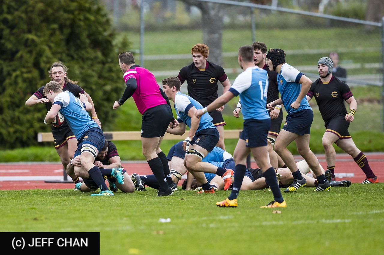 Thomas GOETZ - Stephen MARTINEZ - Tye WALLACE -  University of Victoria - Université Concordia - Rugby - CANUMENS 2018 - U Victoria vs Concordia U - Bronze Game by Jeff Chan (#CANUMENS1808) Photo by: Jeff Chan | Siuxy Sports 2018-11-25