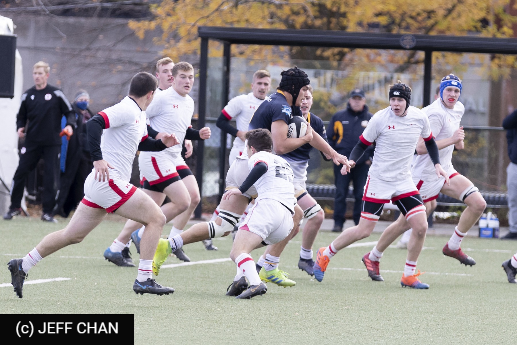 Lucas DINGWALL - Brayden GRAY - Aidan JOHNCOX - Greg THOMAS -  University of British Columbia - Royal Military College of Canada - Rugby - CANUMENS 2021 - U British Columbia vs RMC of Canada - by Jeff Chan (#CANUMENS2102) Photo by: Jeff Chan | Siuxy Sports 2021-11-24