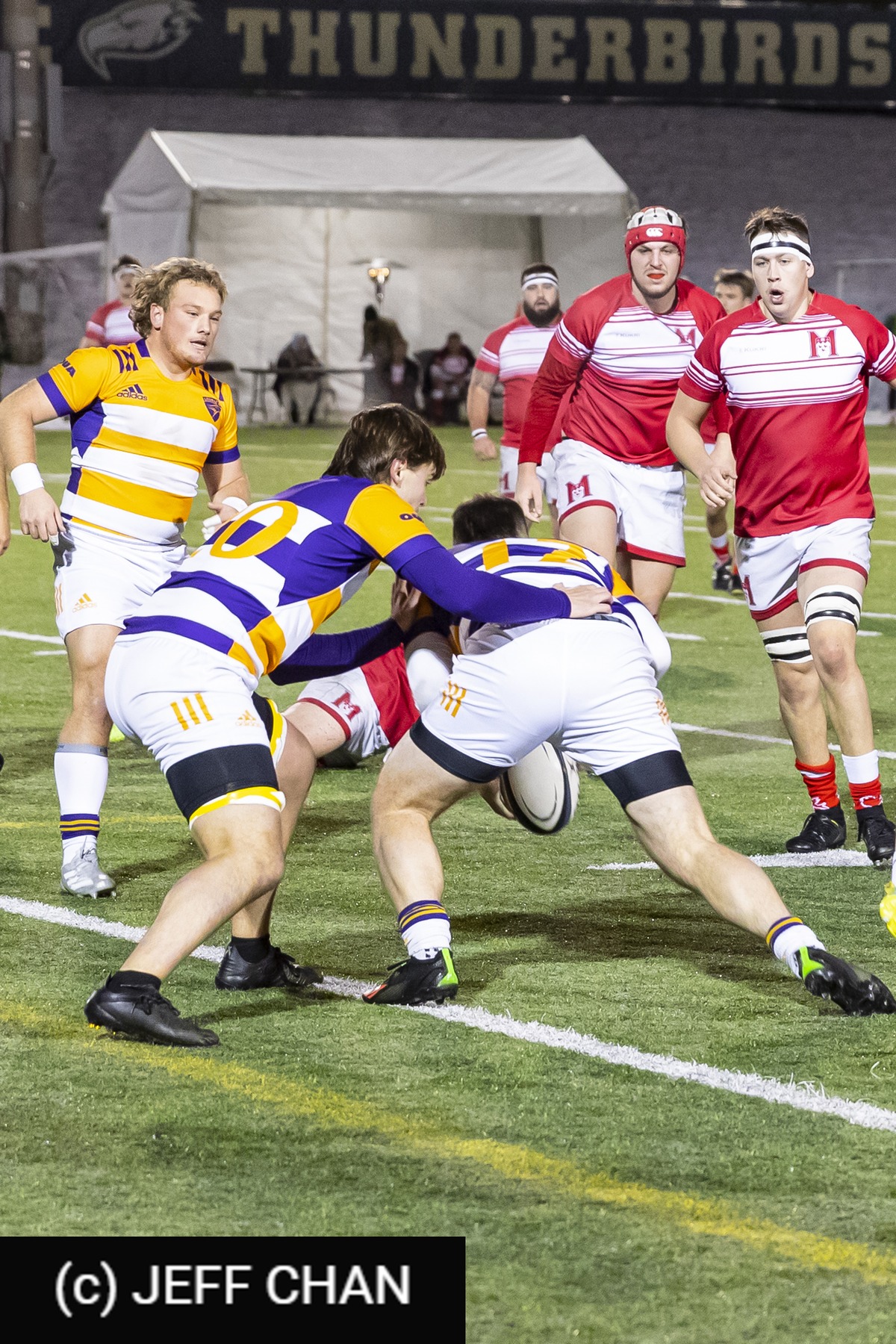Elliot DESCARREAUX - Brad HUNGER - Alex PANTIS -  Wilfrid Laurier University - Université McGill - Rugby - CANUMENS 2022 - W Laurier U vs McGill U -  by Jeff Chan (#CANUMENS2204) Photo by: Jeff Chan | Siuxy Sports 2022-11-30