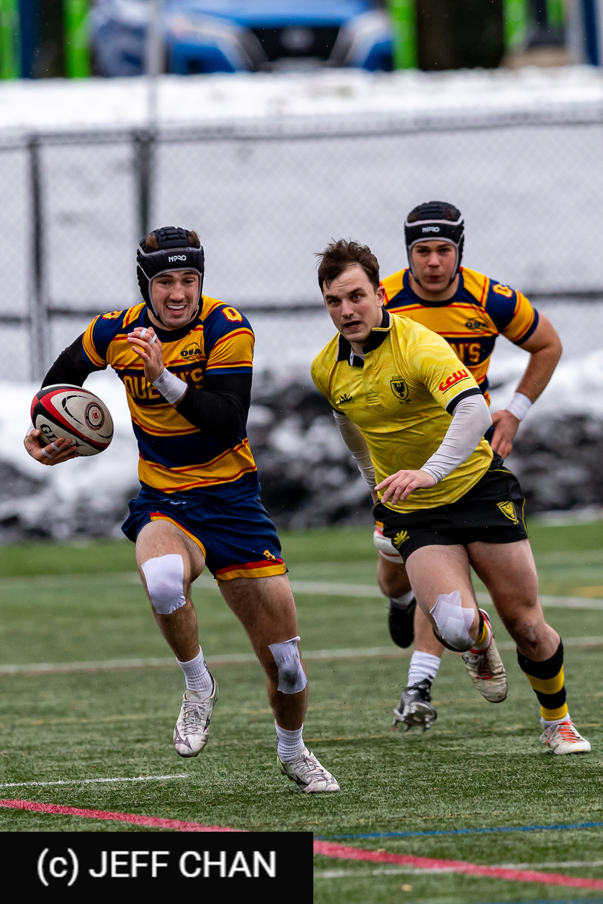 Jimmy CLARKE - Oliver DAVIS - Trekker JAMES -  Queen's University - Dalhousie University - Rugby - CANUMENS 2025 - Queen's University vs Dalhousie University - Game#5 by Jeff Chan (#CANUMENS2575) Photo by: Jeff Chan | Siuxy Sports 2025-11-14