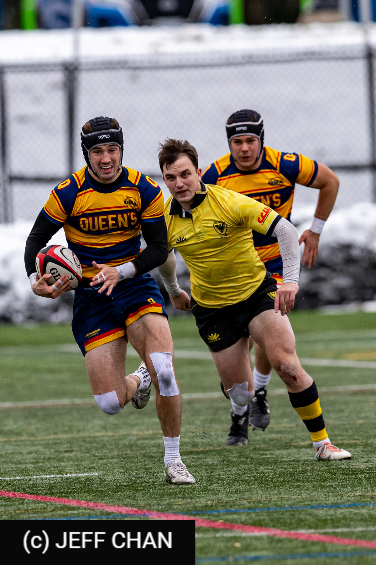 Jimmy CLARKE - Oliver DAVIS - Trekker JAMES -  Queen's University - Dalhousie University - Rugby - CANUMENS 2025 - Queen's University vs Dalhousie University - Game#5 by Jeff Chan (#CANUMENS2575) Photo by: Jeff Chan | Siuxy Sports 2025-11-14