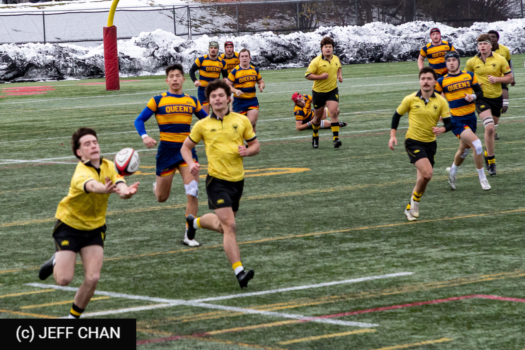 Sean CONROY - Marcus D'ACRE - Trekker JAMES -  Queen's University - Dalhousie University - Rugby - CANUMENS 2025 - Queen's University vs Dalhousie University - Game#5 by Jeff Chan (#CANUMENS2575) Photo by: Jeff Chan | Siuxy Sports 2025-11-14