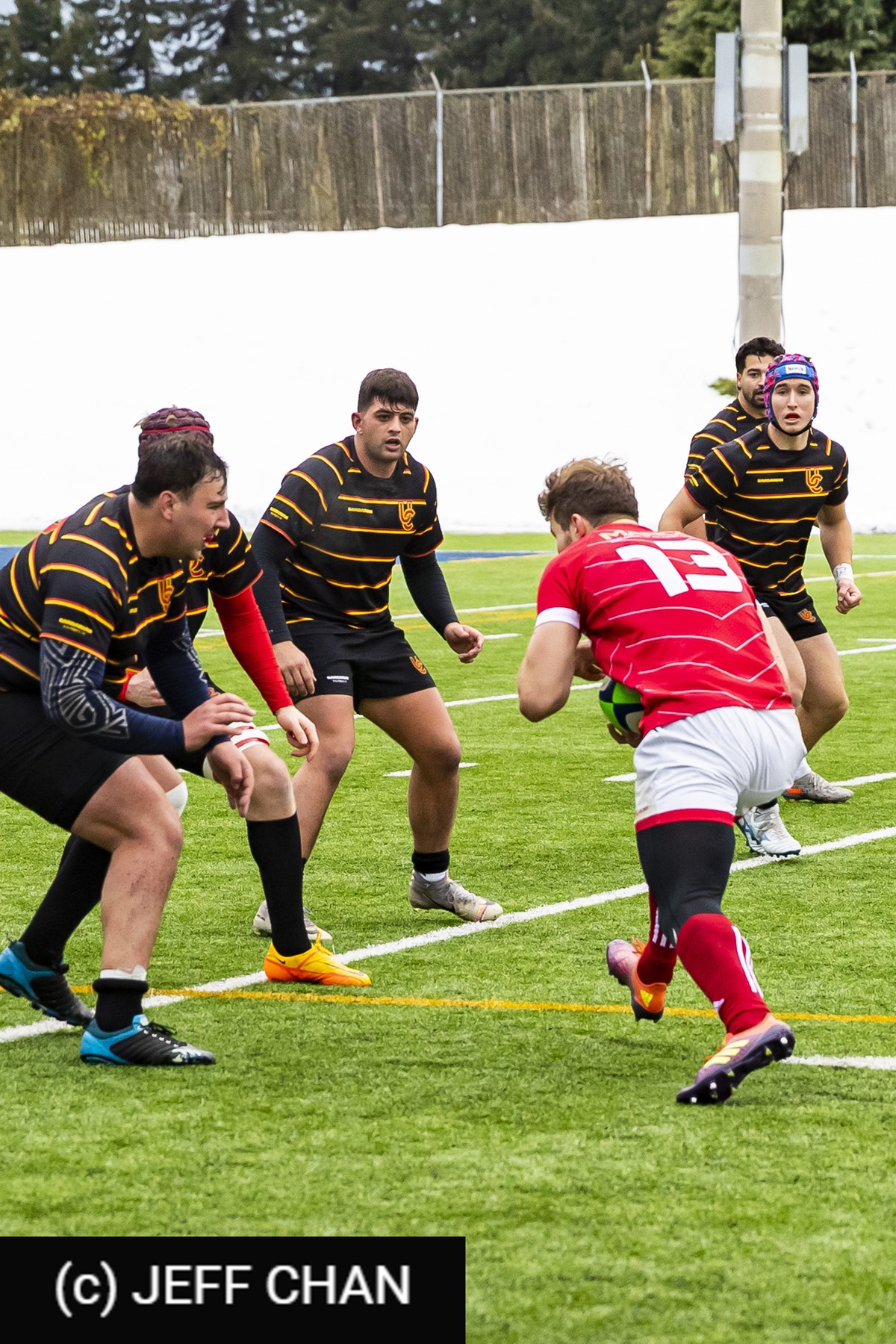 Michael MOURELATOS - Keegan NEARY - Adham YOUNG -  Memorial University of Newfoundland - University of Calgary - Rugby - CANUMENS 2022 - Memorial U vs Calgary -  by Jeff Chan (#CANUMENS2205) Photo by: Jeff Chan | Siuxy Sports 2022-12-02