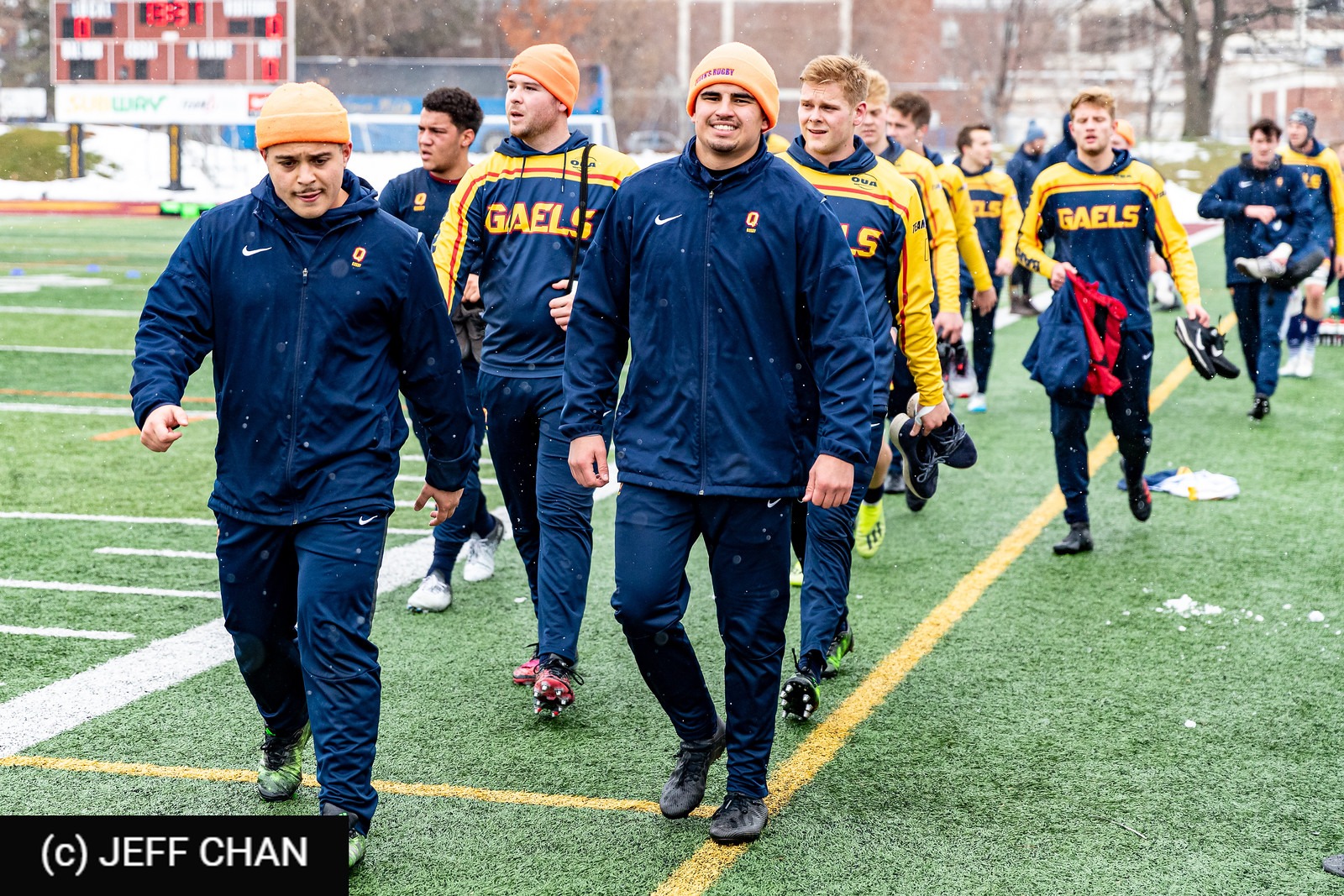 Jared AUGUSTIN - Benjamin COOK - Joshua ENGELBRECHT - Hussein KHADR - Ruairidh MACPHAIL -  Queen's University - Université McGill - Rugby - CANUMENS 2019 - Queen's U vs McGill U - by Jeff Chan (#CANUMENS1903) Photo by: Jeff Chan | Siuxy Sports 2019-11-20