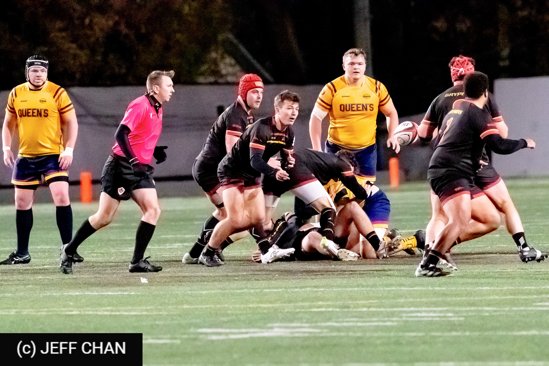 Logan CAKO - Rhys COLLINS - Bauer MERCER -  Queen's University - University of Guelph - Rugby - CANUMENS 2024 - Semi final - Queen's vs Guelph by Jeff Chan (#CANUMENS2408) Photo by: Jeff Chan | Siuxy Sports 2024-11-15